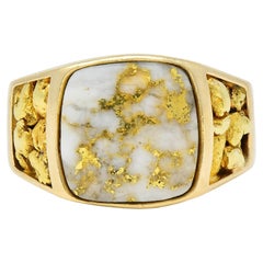1960s Gold Quartz 14 Karat Yellow Gold Vintage Nugget Signet Ring