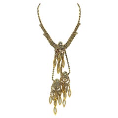 1960s Gold Rhinstone and Crystal Pendent Choker Necklace