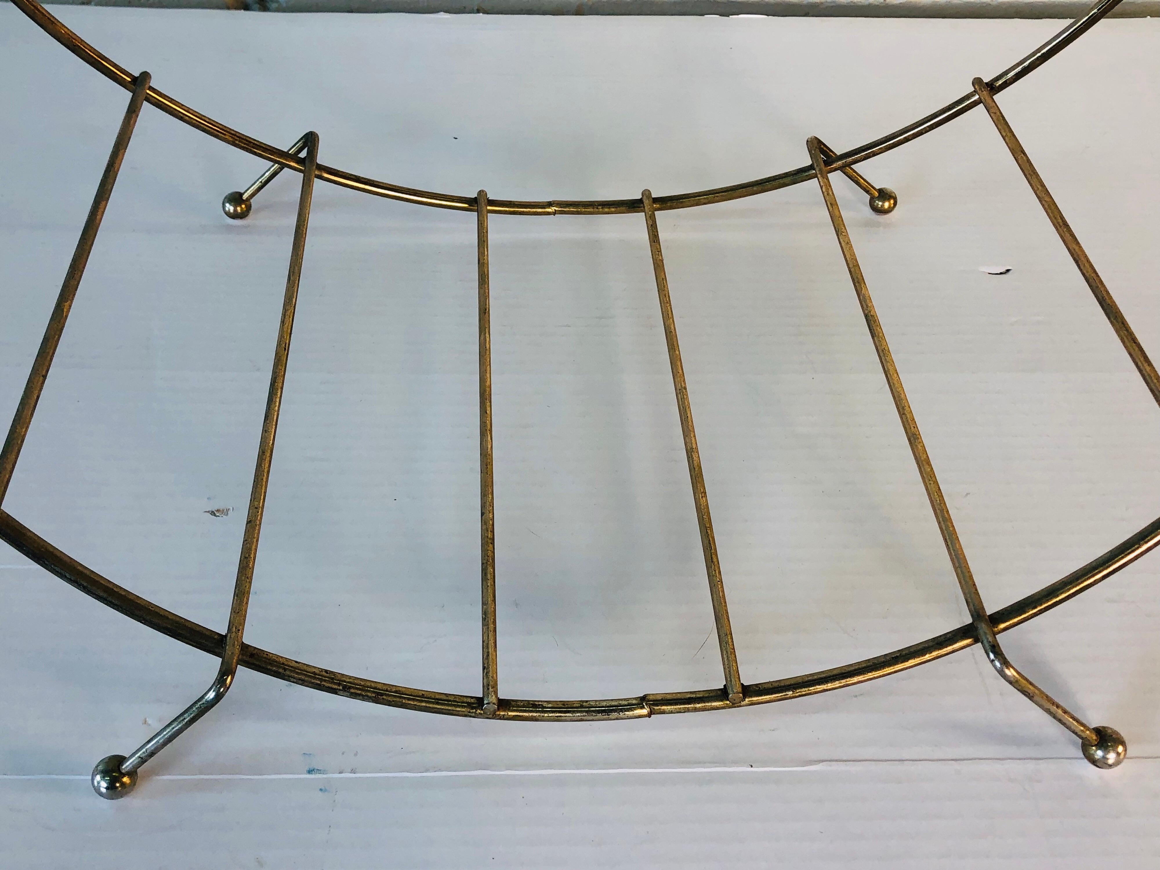 Mid-Century Modern 1960s Gold Round Metal Magazine Rack For Sale