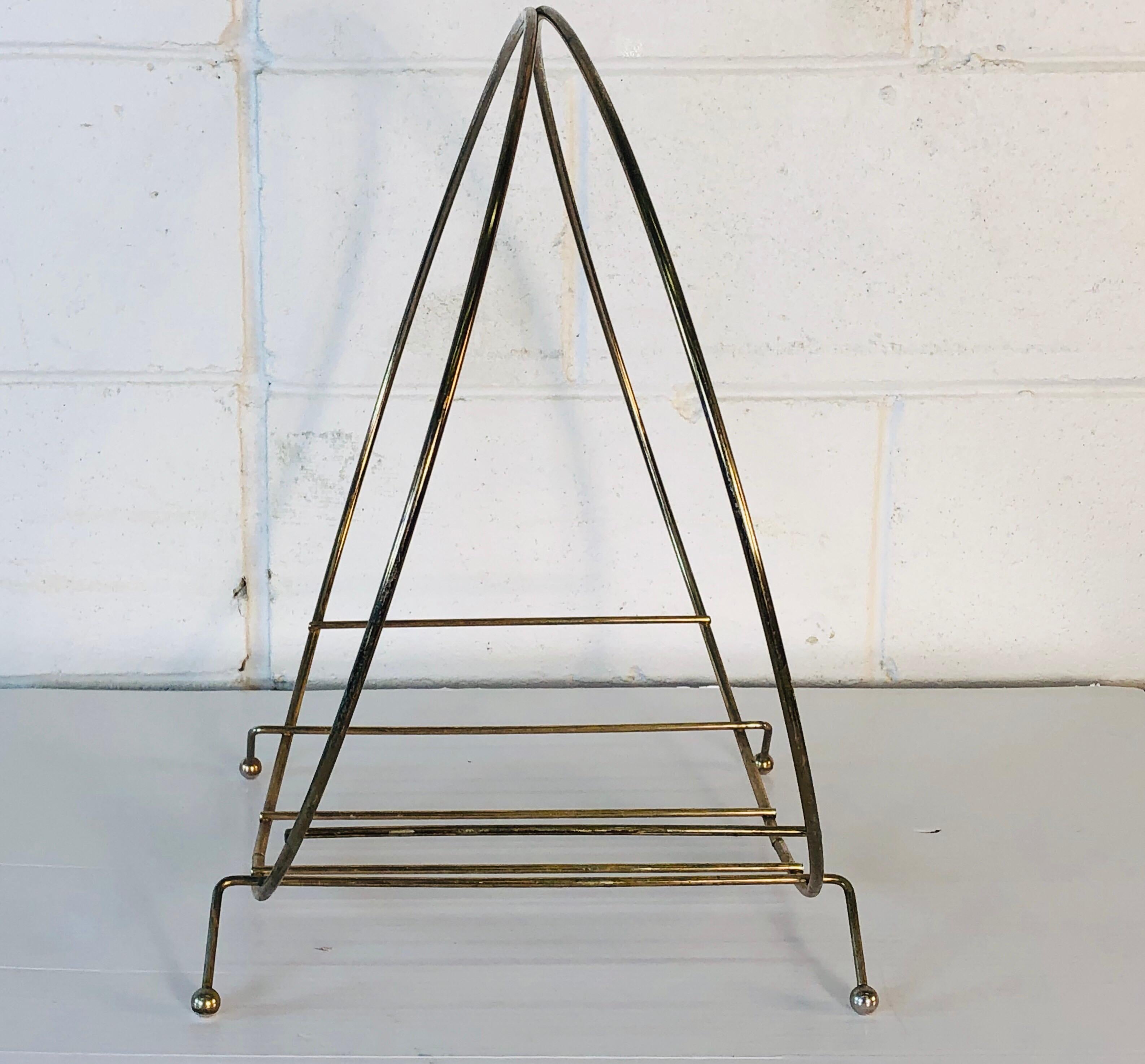 American 1960s Gold Round Metal Magazine Rack For Sale