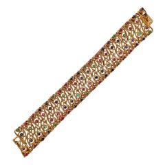 1960s Gold Ruby Sapphire Emerald Wide Bracelet
