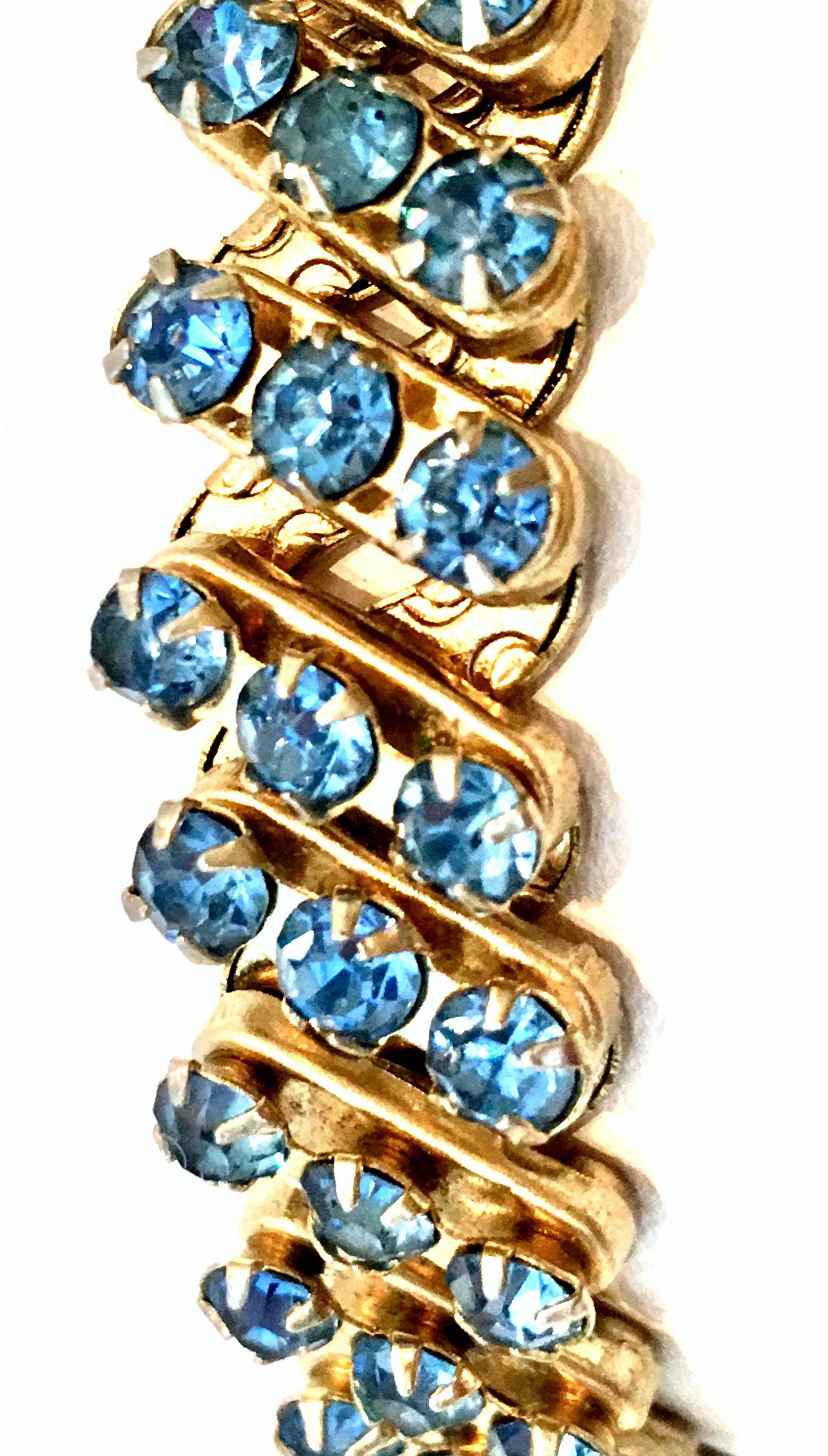Women's or Men's 1960'S Gold & Sapphire Blue Crystal Rhinestone Expansion Link Bracelet-Hong Kong