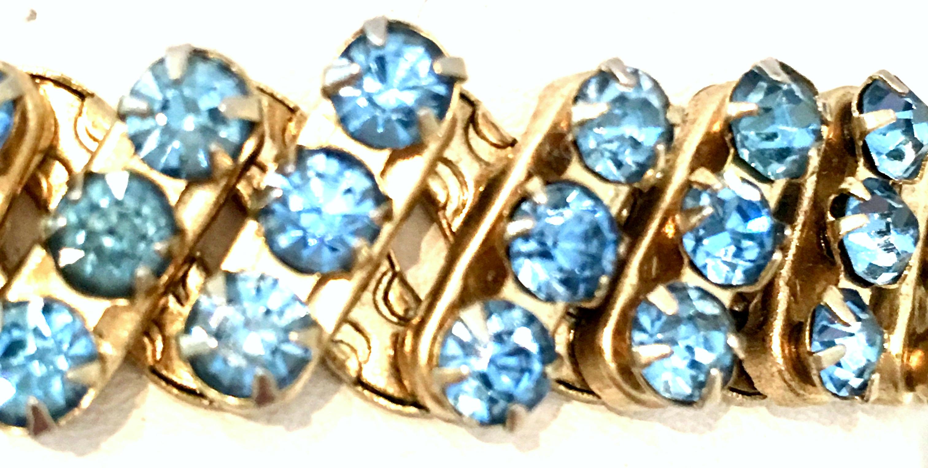 1960'S Gold & Sapphire Blue Crystal Rhinestone Expansion Link Bracelet-Hong Kong 2