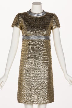 1960s Gold & Silver Sequin Rhinestone Dress possibly Pierre Cardin
