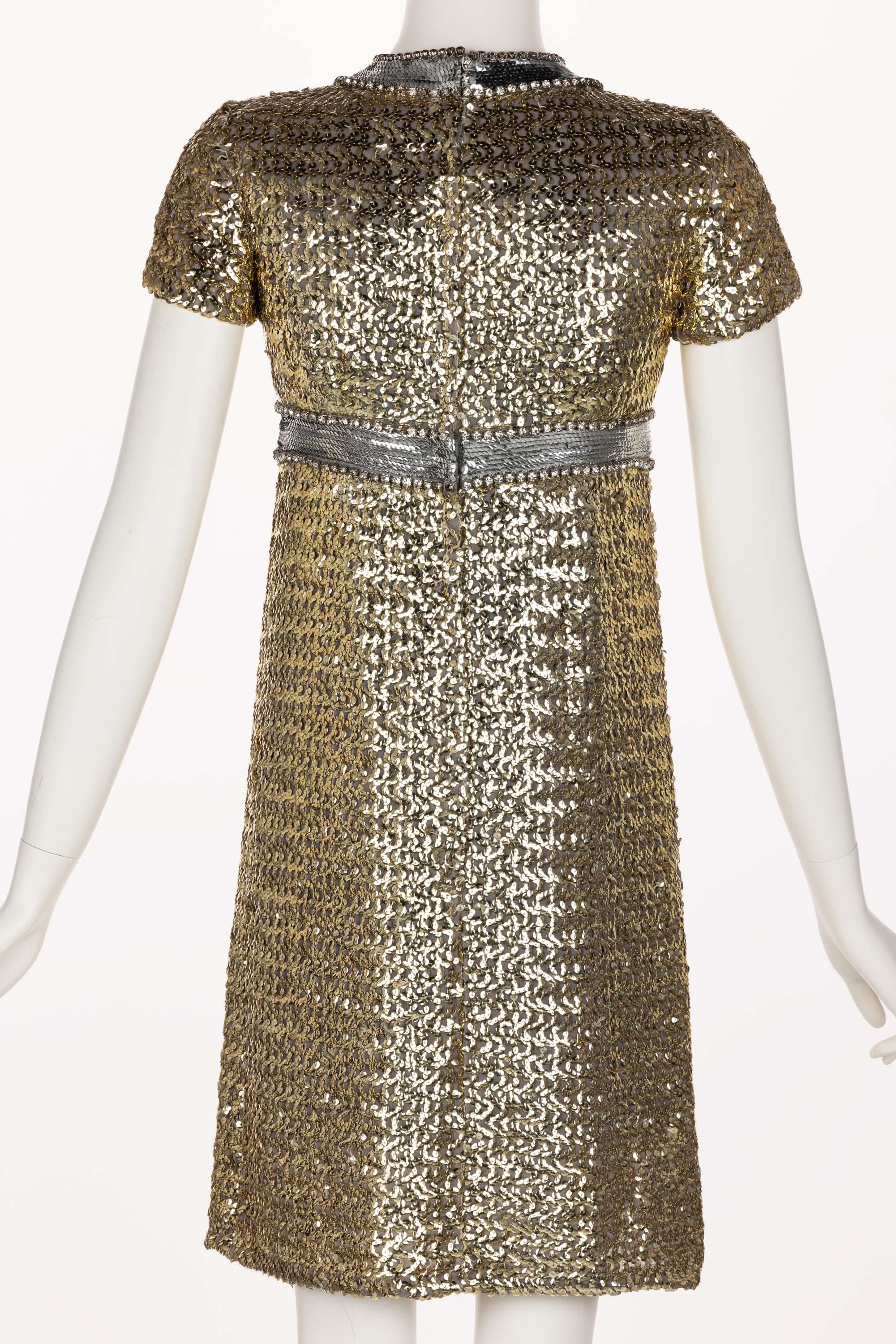 Women's 1960s Gold & Silver Sequin Rhinestone Dress possibly Pierre Cardin For Sale