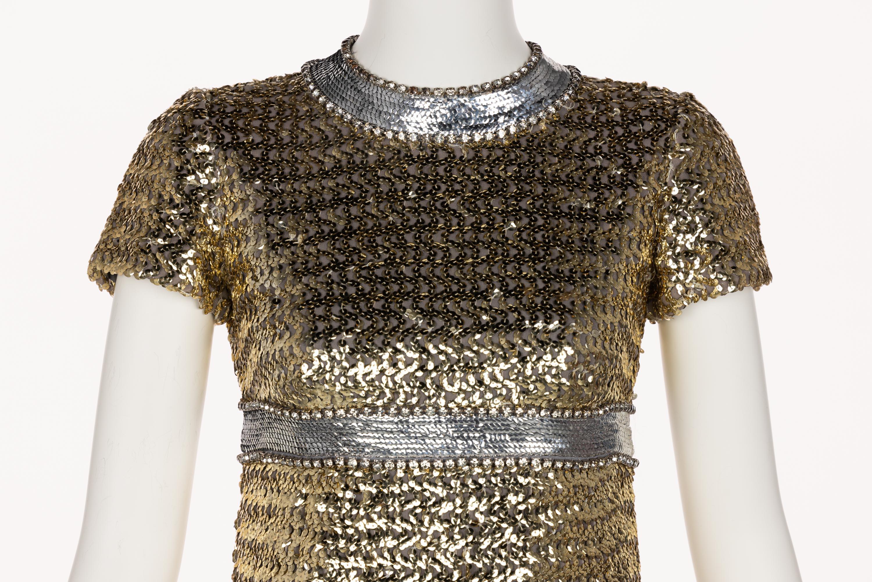 1960s Gold & Silver Sequin Rhinestone Dress possibly Pierre Cardin For Sale 2