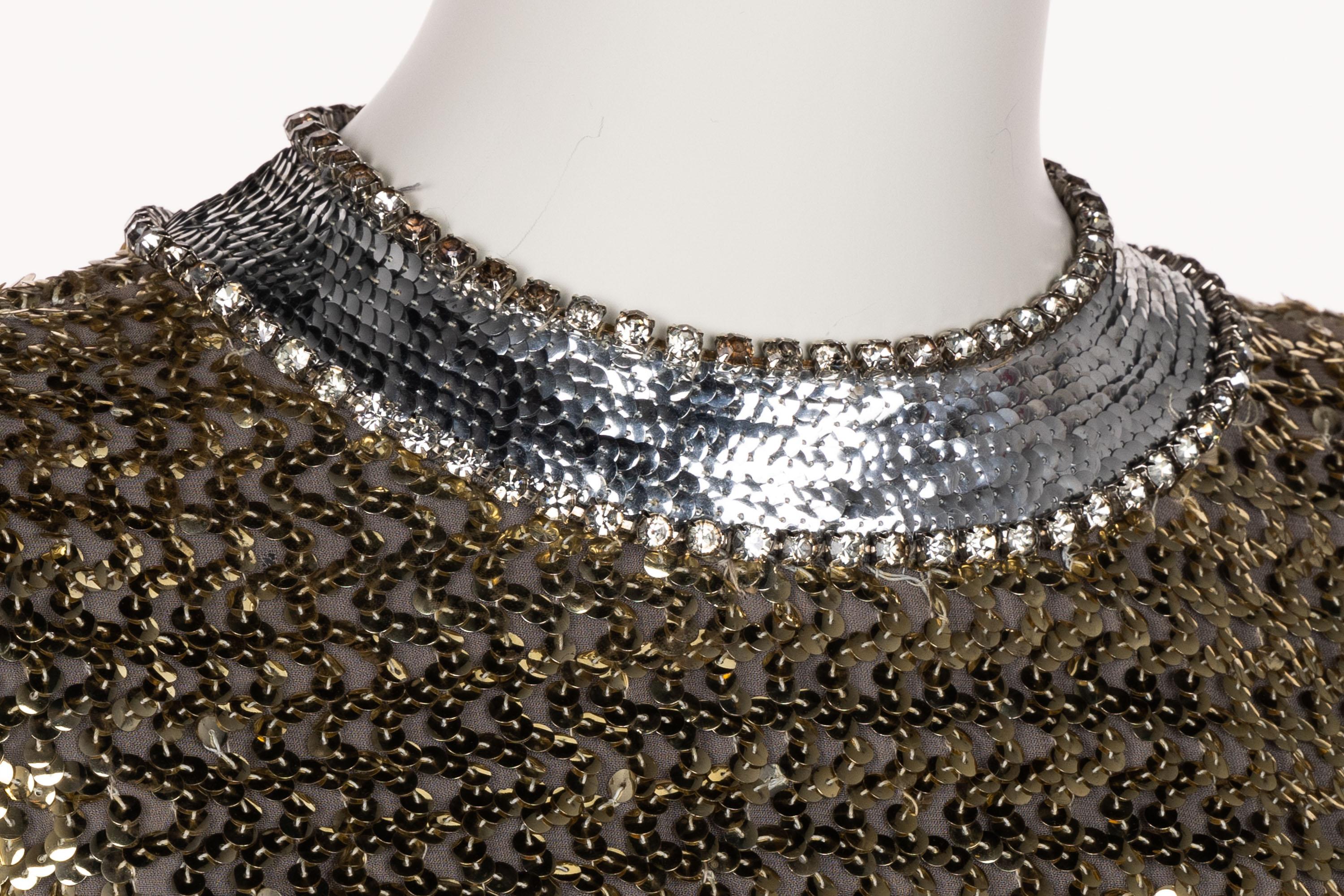 1960s Gold & Silver Sequin Rhinestone Dress possibly Pierre Cardin For Sale 3