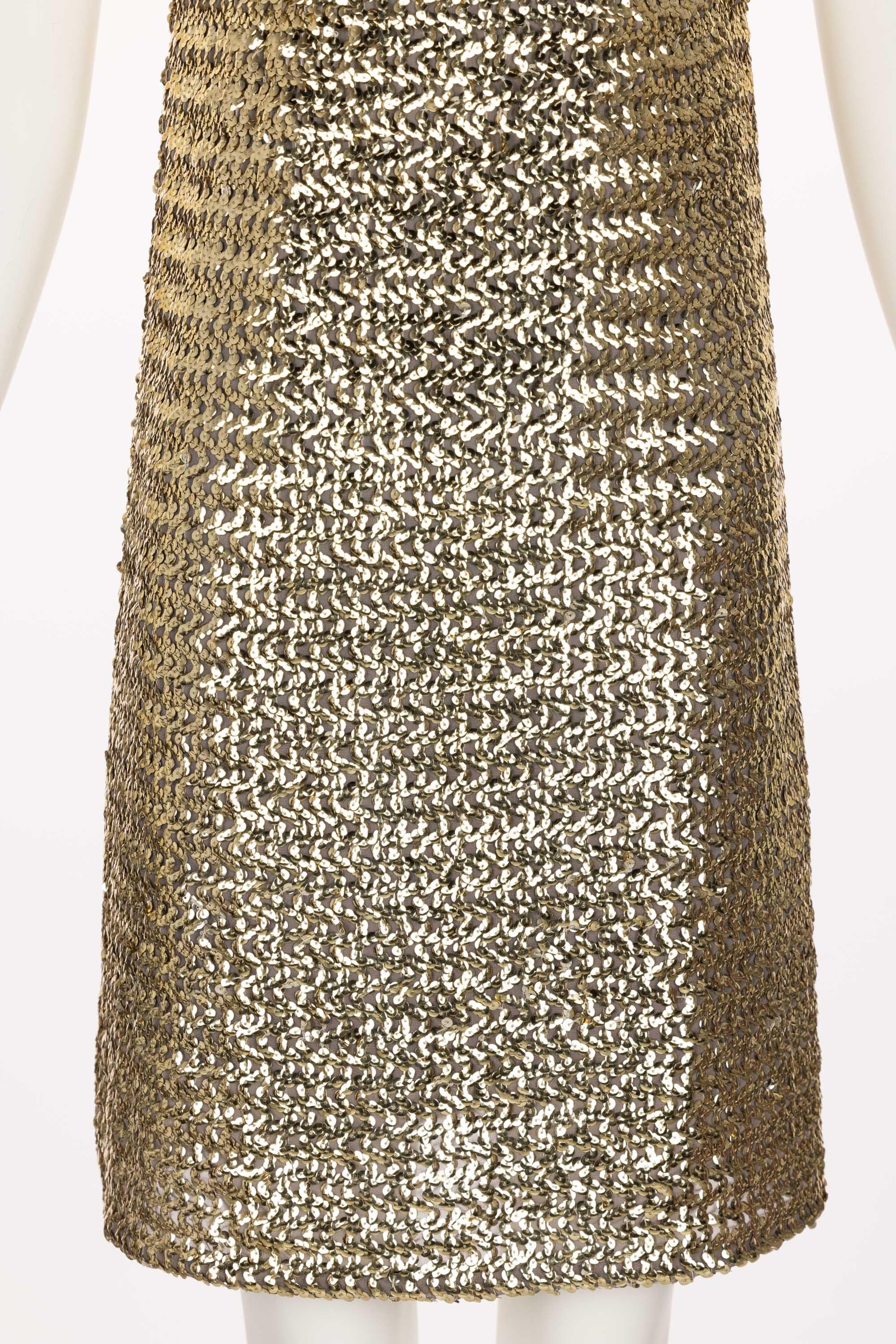 1960s Gold & Silver Sequin Rhinestone Dress possibly Pierre Cardin For Sale 1