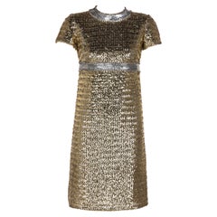 Abito anni '60 con strass e paillettes in oro e argento, forse Pierre Cardin