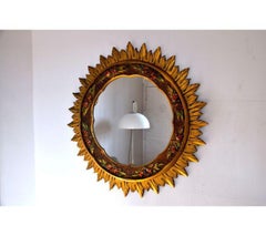 1960er Gold-Sunburst-Holzspiegel, Frankreich