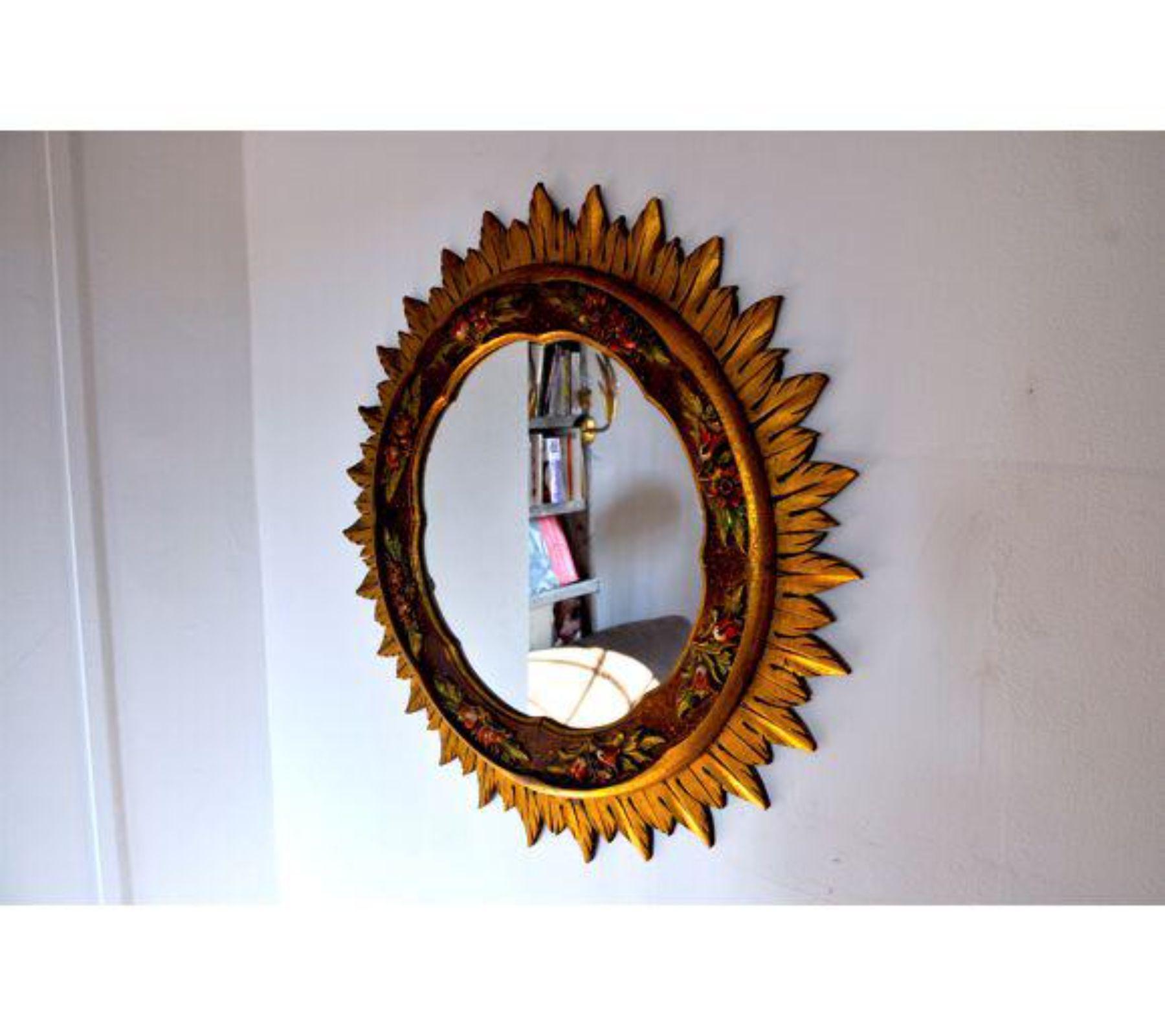 1960s Gold Sunburst Wooden Mirror, France In Good Condition For Sale In BARCELONA, ES