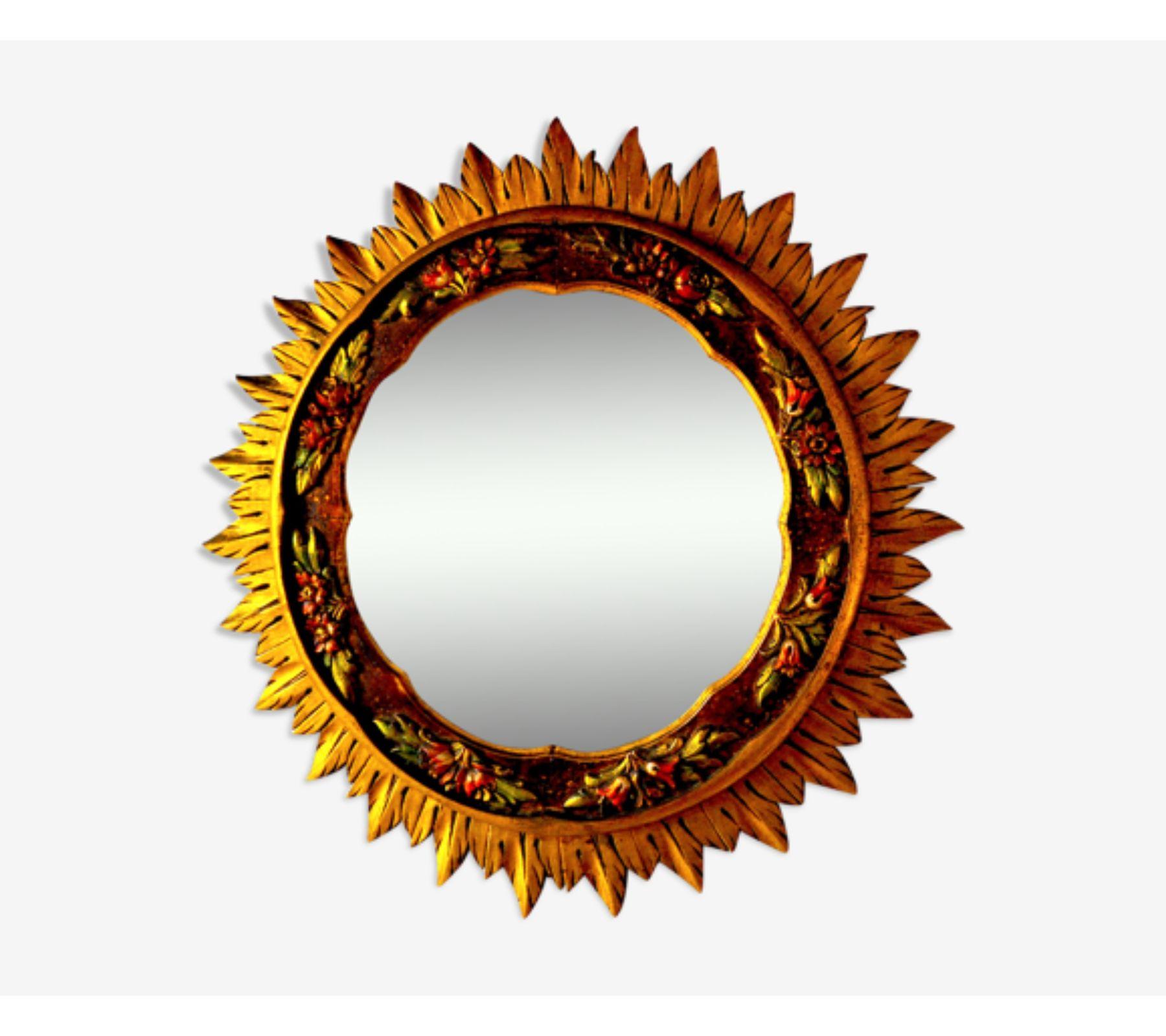 1960s Gold Sunburst Wooden Mirror, France For Sale 3