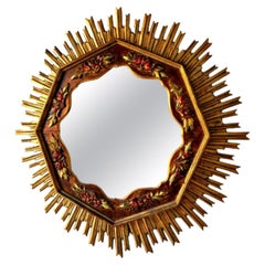 1960s Gold Sunburst Wooden Mirror, France