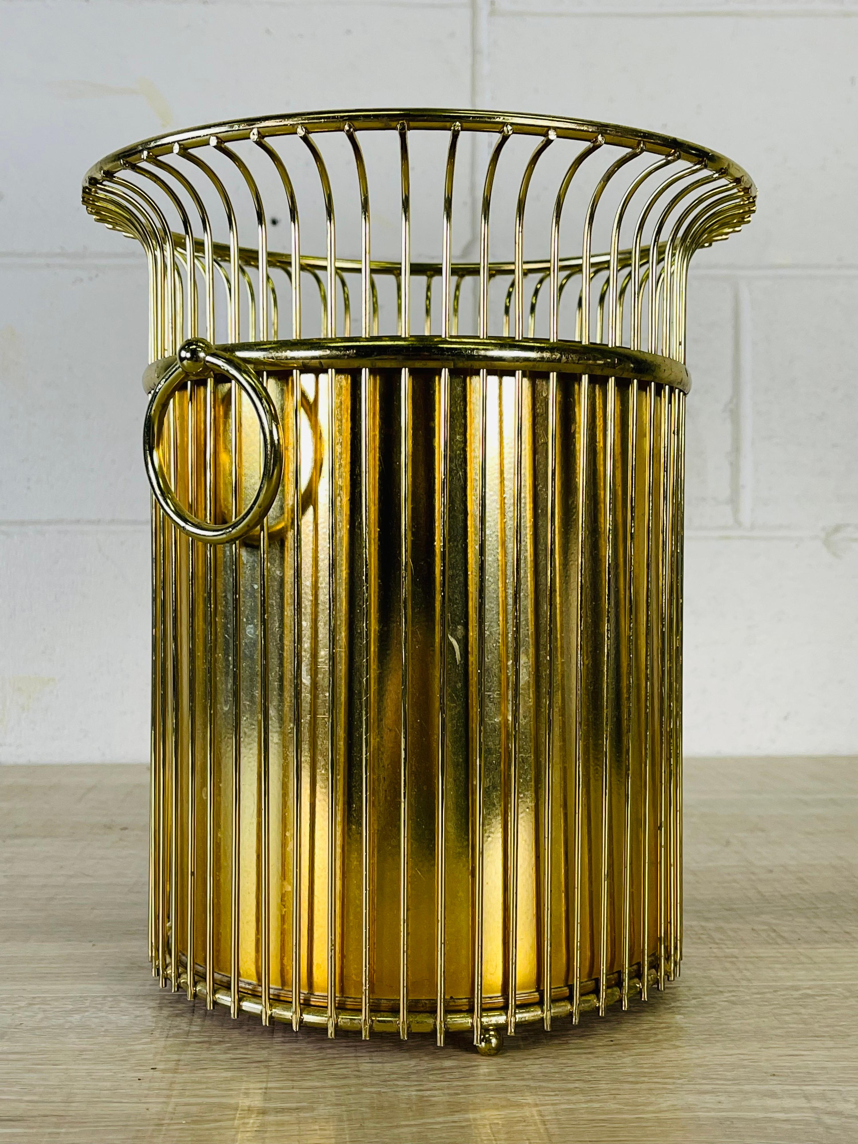 Hollywood Regency 1960s Gold Wire Handled Wastebasket