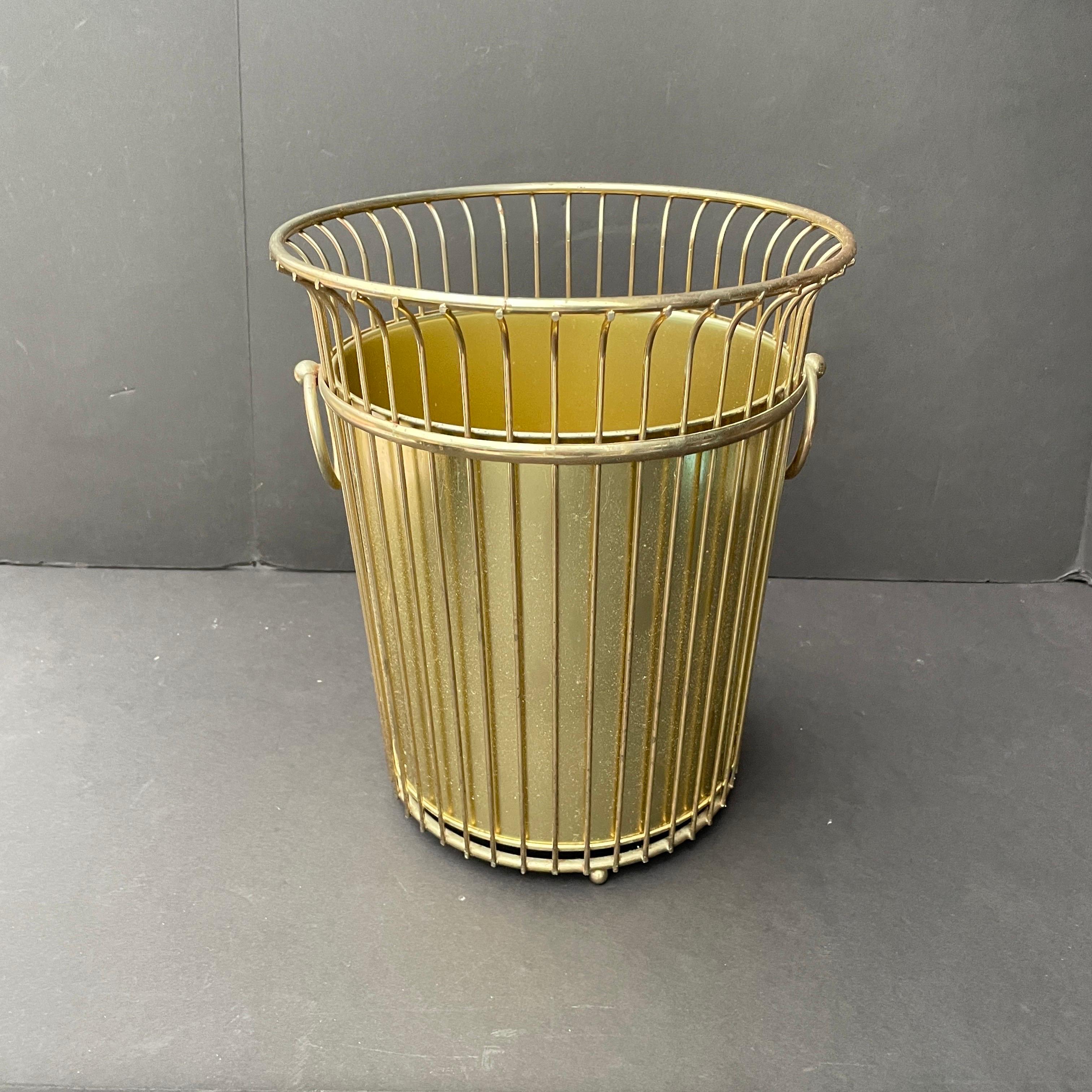 Lacquered 1960s Gold Wire Handled Wastebasket