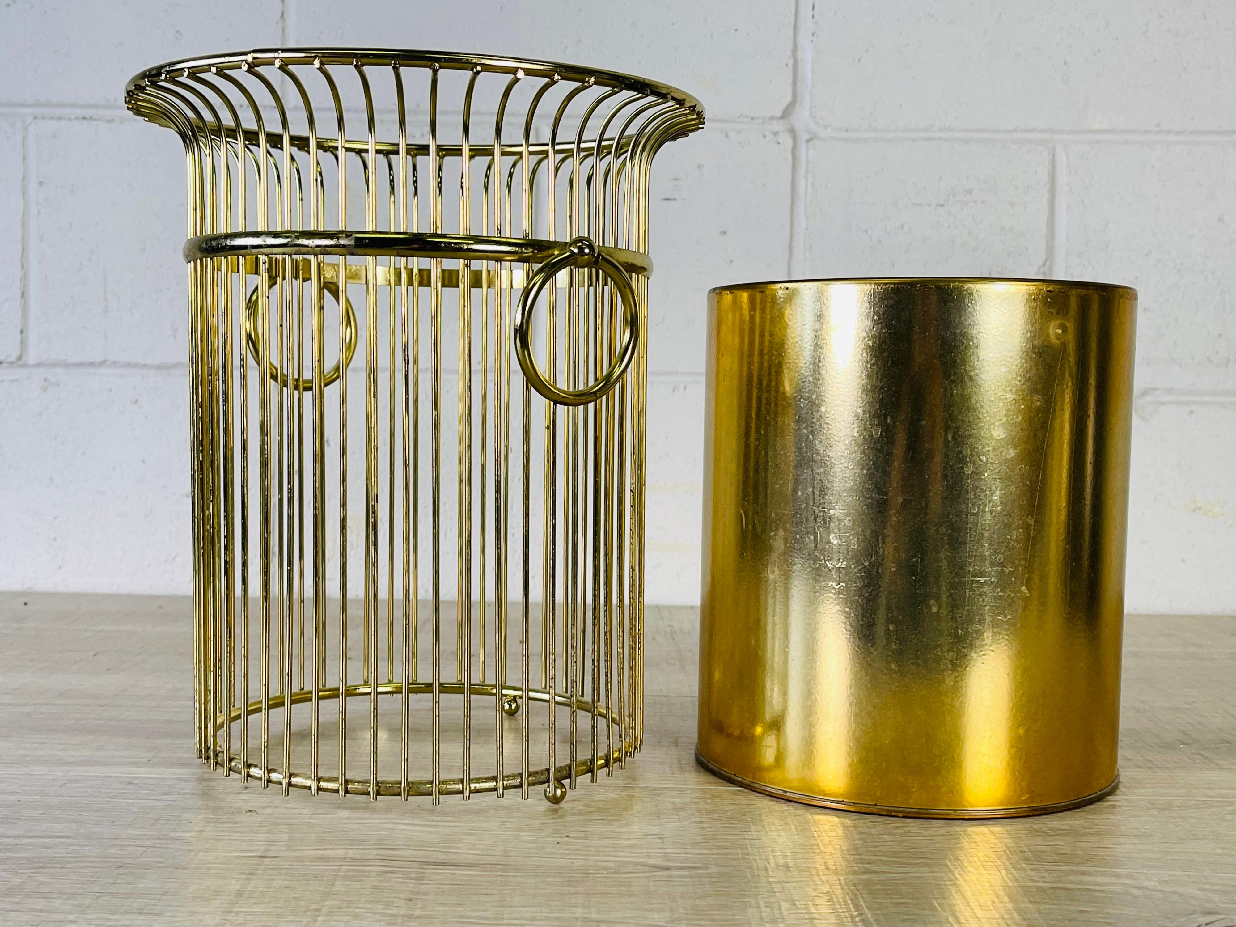 20th Century 1960s Gold Wire Handled Wastebasket