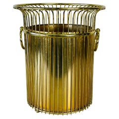 Vintage 1960s Gold Wire Handled Wastebasket