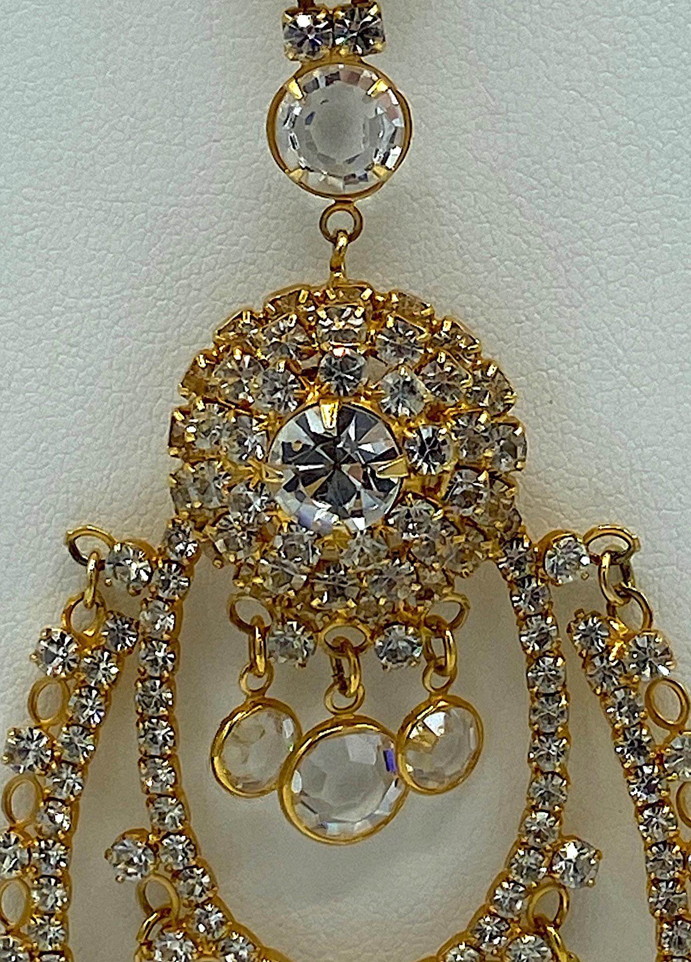1960s Gold with Rhinstones & Crystals Pendent Necklace and Earring Set In Good Condition In New York, NY