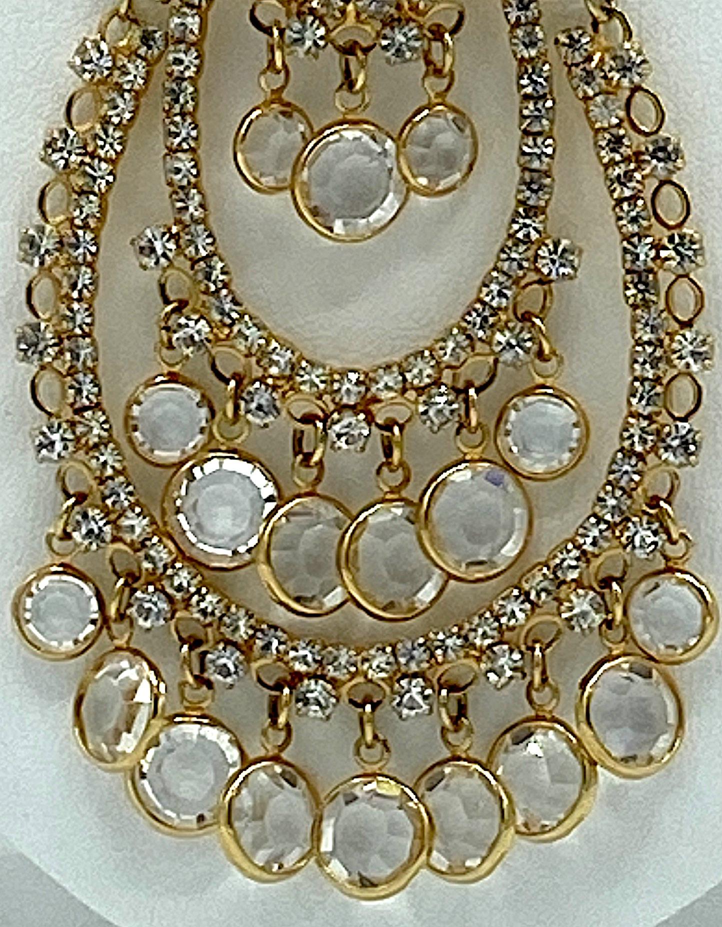 1960s Gold with Rhinstones & Crystals Pendent Necklace and Earring Set 1