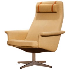1960s, Gold Yellow Swivel Lounge Chair by DUX, Sweden