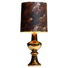 1960s Golden Art Glass Table Lamp by Gustav Leek for Luxus Vitssjö , Sweden