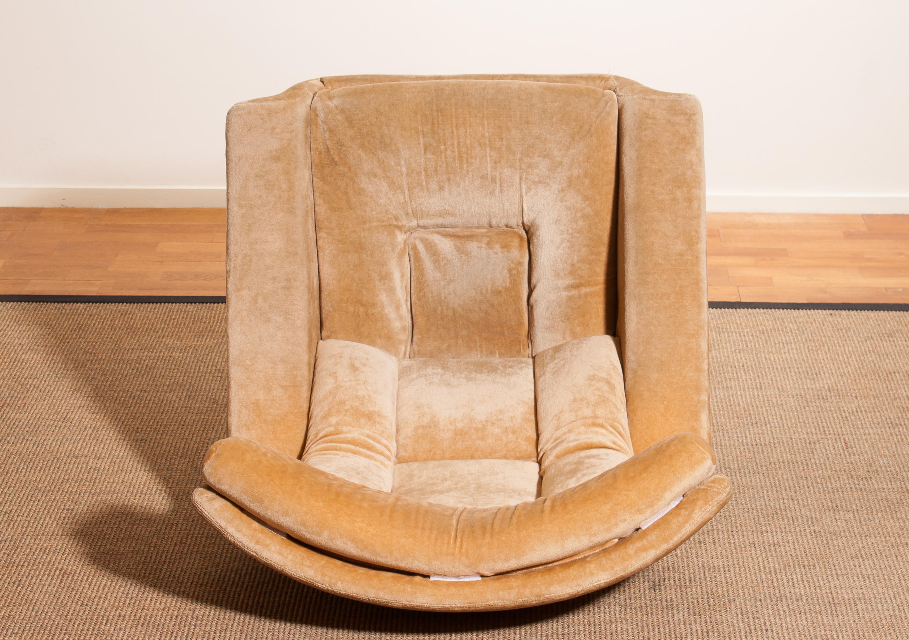 1960s, Golden/Beige Velvet Swivel Lounge Chair 'Bamse' by Bra Bohag AB Sweden 2