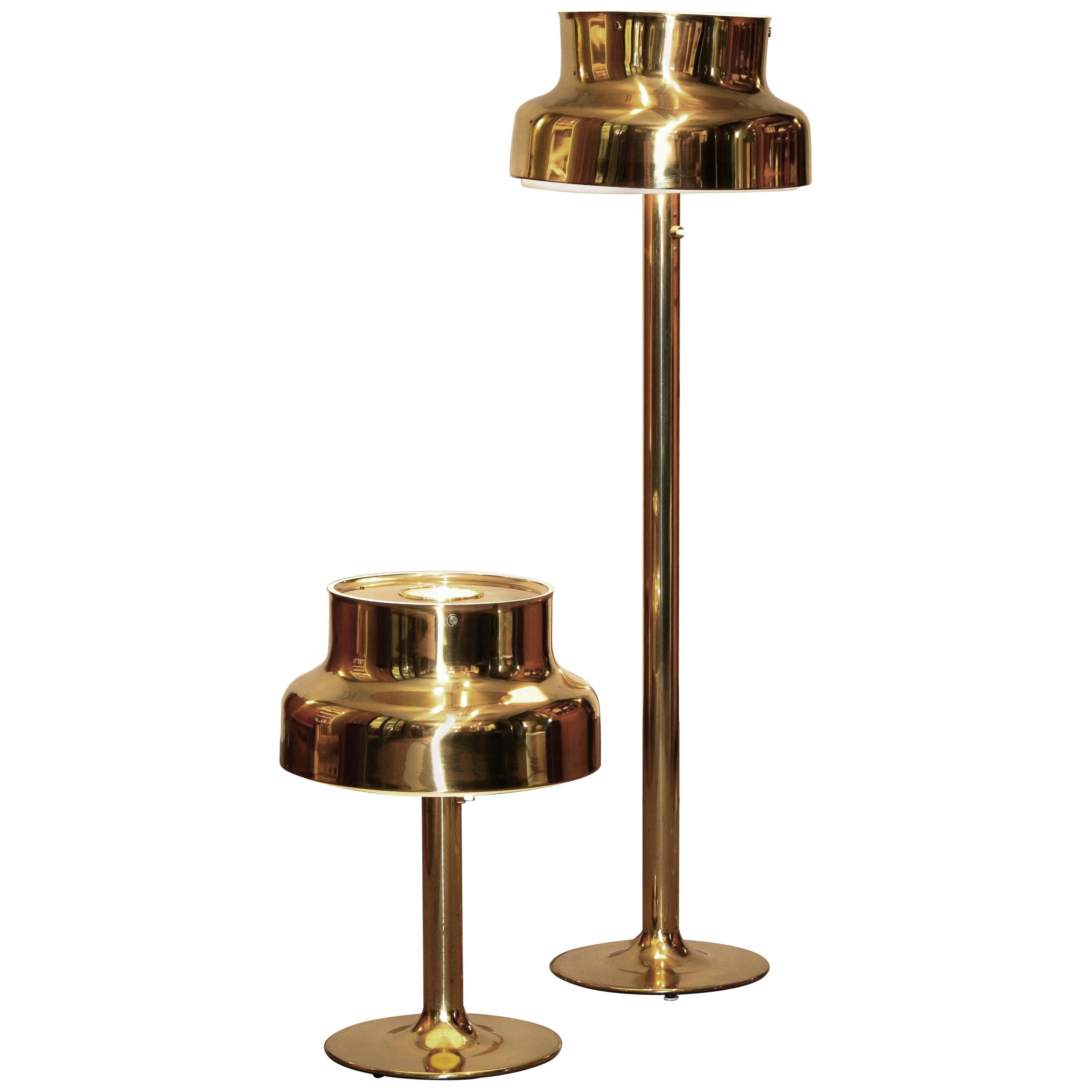 1960s, Golden / Brass Floor and Table Lamp by Anders Pehrson "Bumling", Lyktan