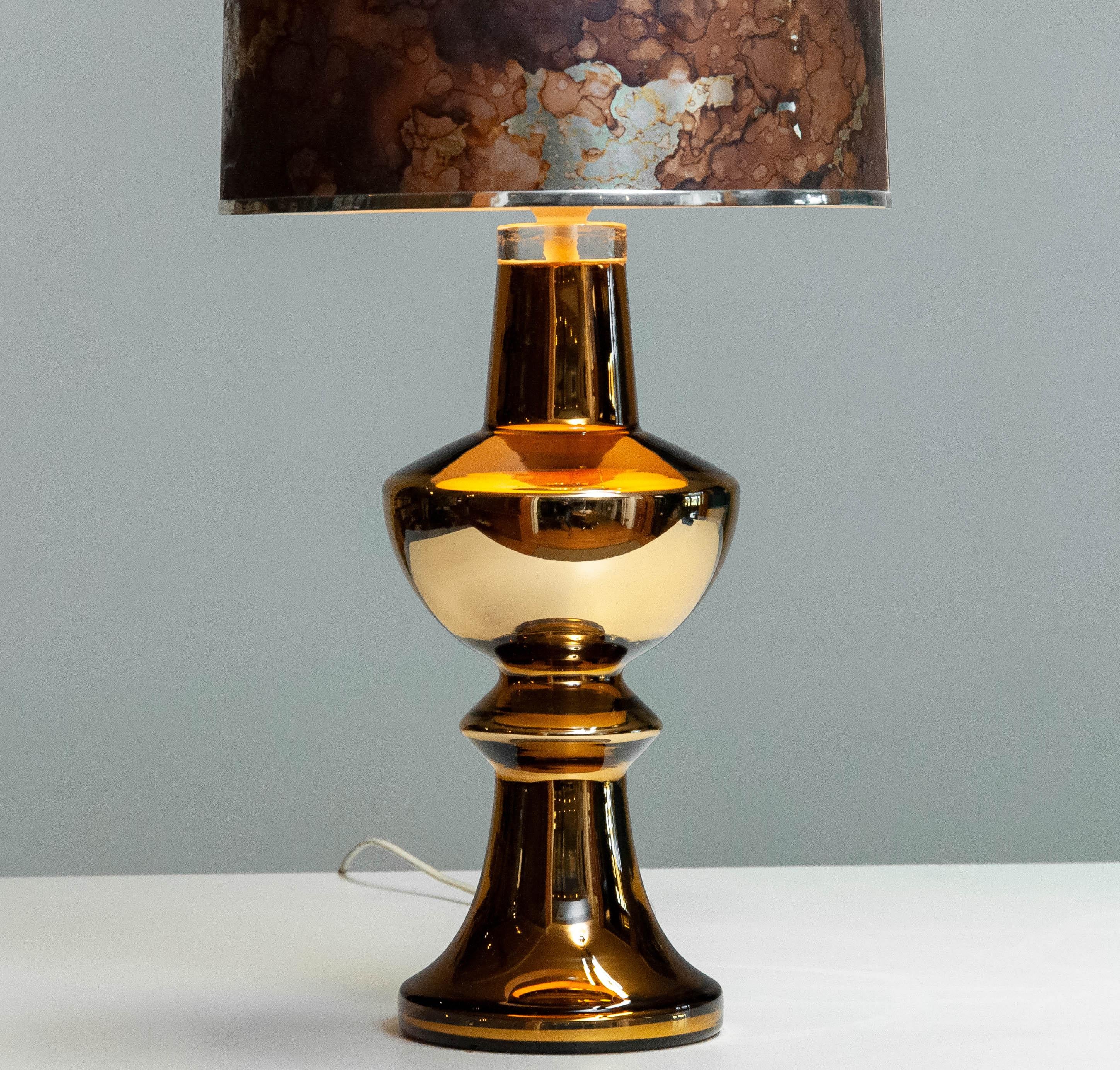 1960s Golden Brutalist Art Glass Table Lamp Designed by Gustav Leek for Luxus 2