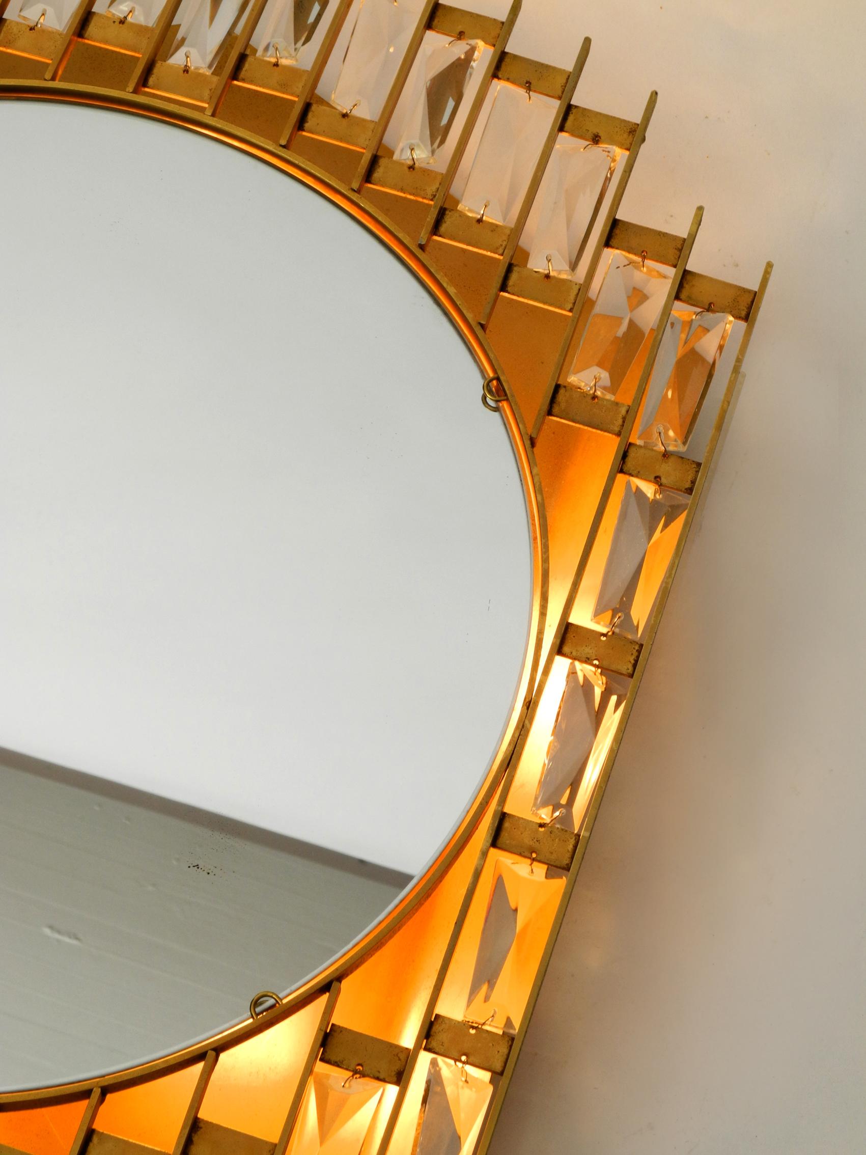 1960s Golden Brutalist Design Wall Backlit Mirror by Hillebrand Made of Metal 7