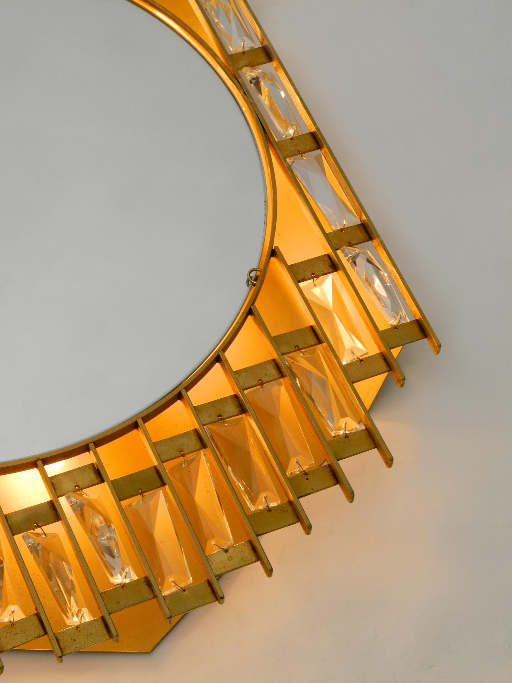 1960s Golden Brutalist Design Wall Backlit Mirror by Hillebrand Made of Metal 8