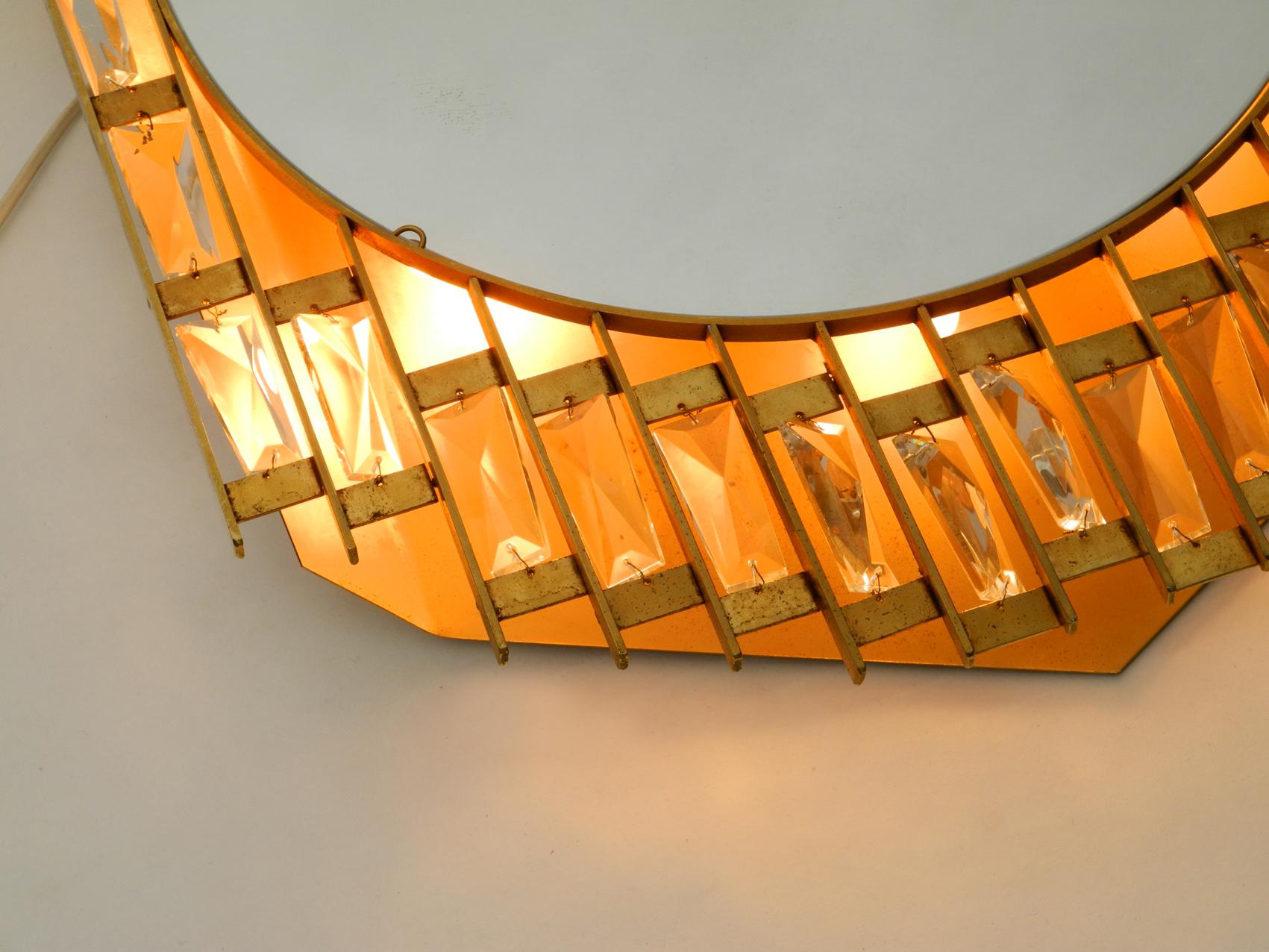 1960s Golden Brutalist Design Wall Backlit Mirror by Hillebrand Made of Metal 9