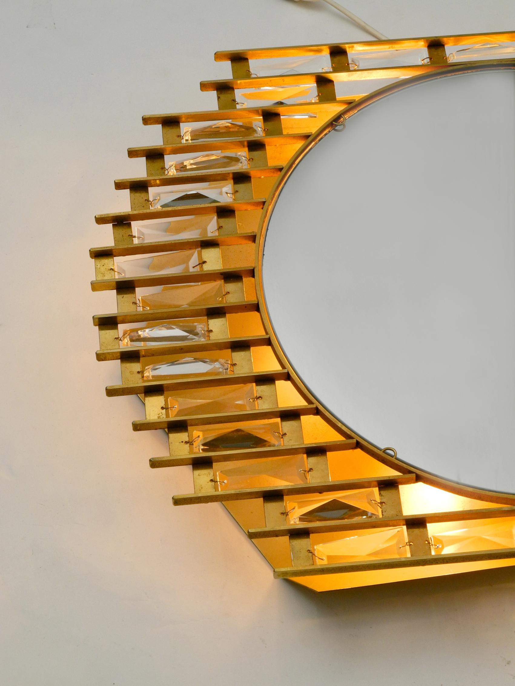1960s Golden Brutalist Design Wall Backlit Mirror by Hillebrand Made of Metal 11