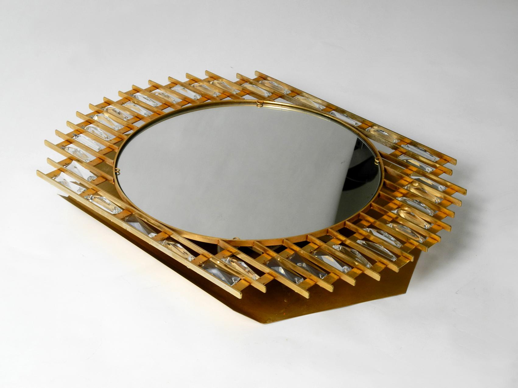 Mid-Century Modern 1960s Golden Brutalist Design Wall Backlit Mirror by Hillebrand Made of Metal
