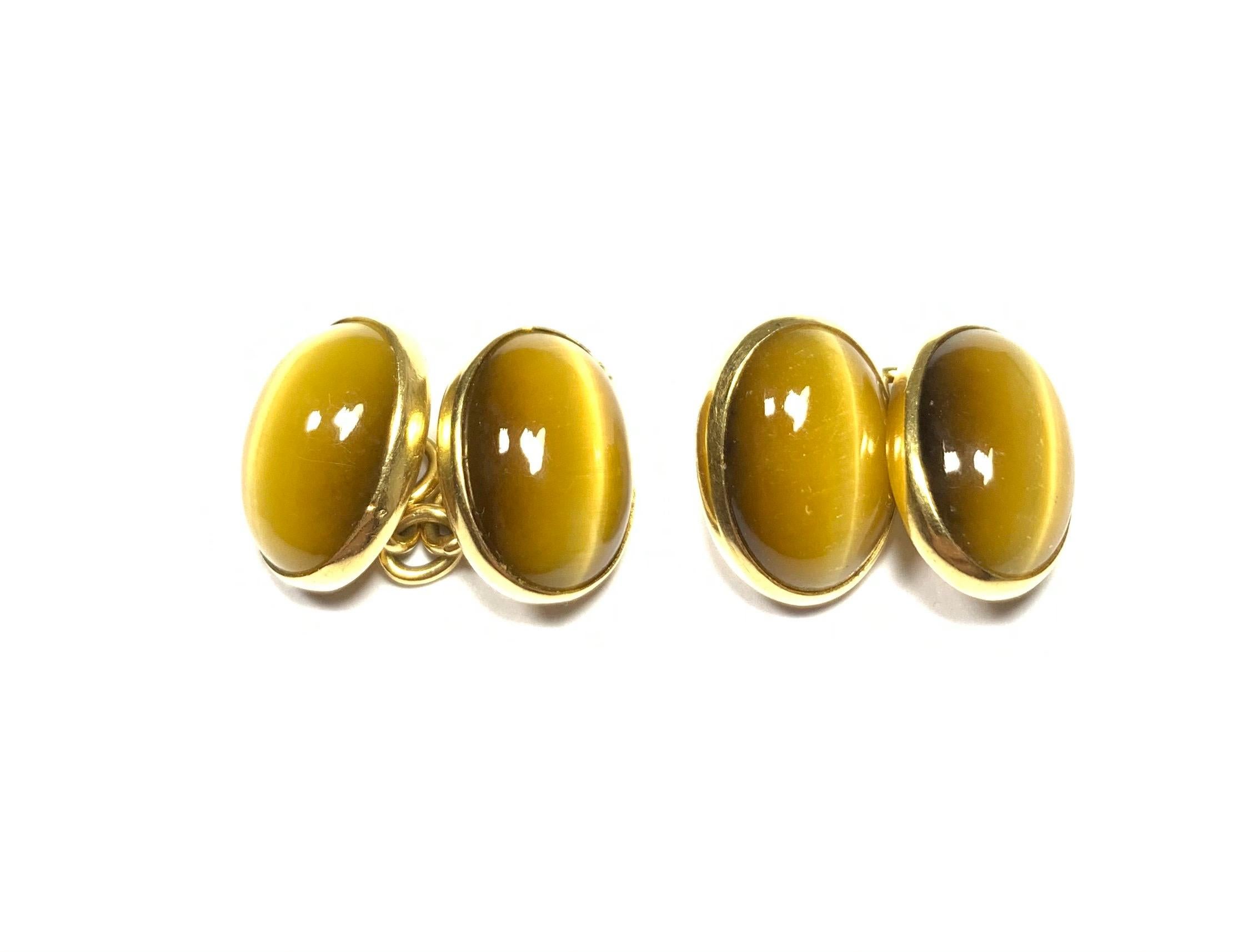 Retro 1960s Golden Cabochon Tiger's Eye Cufflinks, Mounted in 18 Carat Yellow Gold For Sale