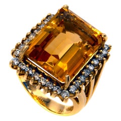 1960s Golden Citrine Diamond 18 Karat Gold Ring