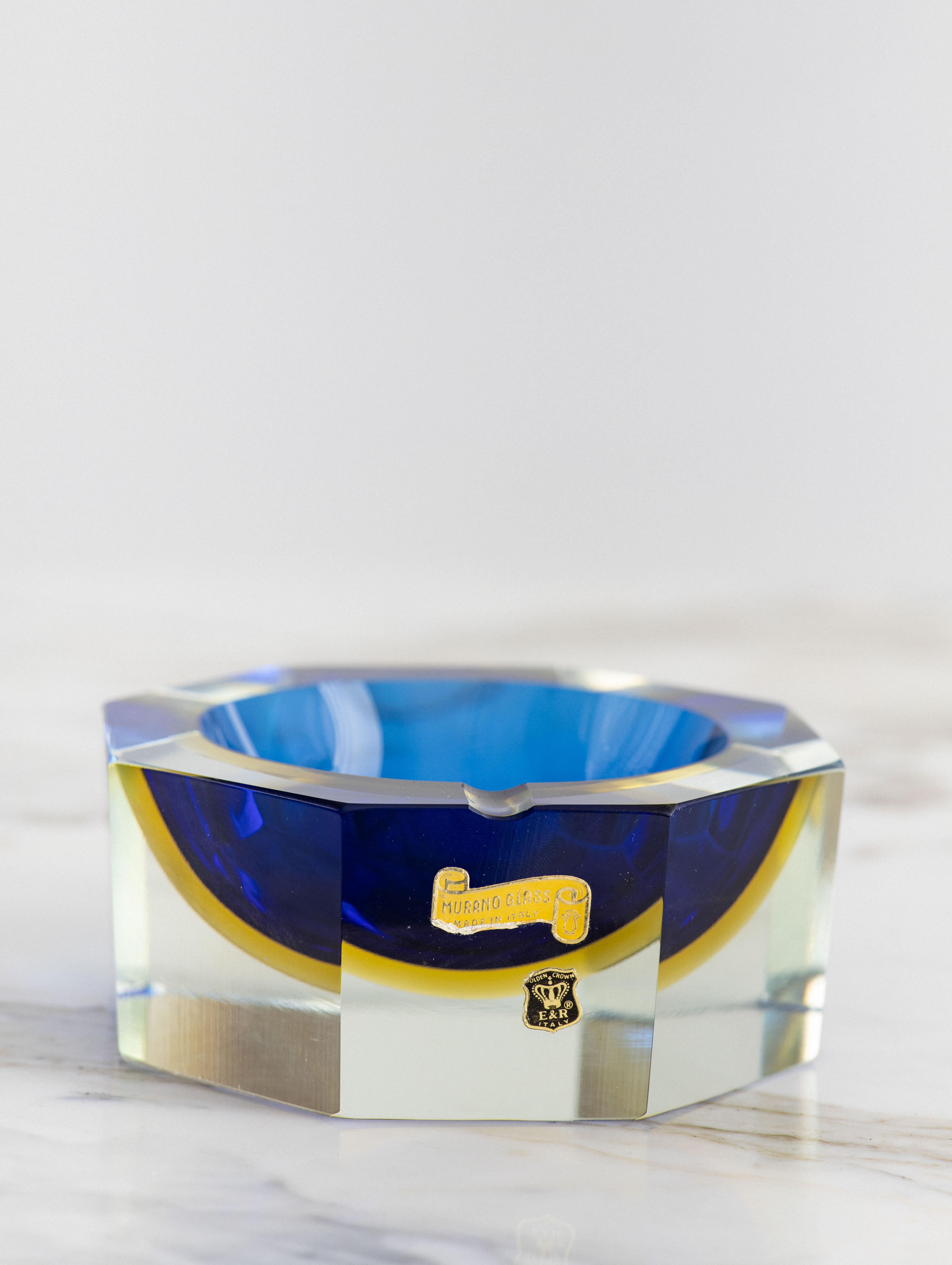 Italian 1960s Golden Crown E & R Italy Murano Sommerso Glass Ashtray