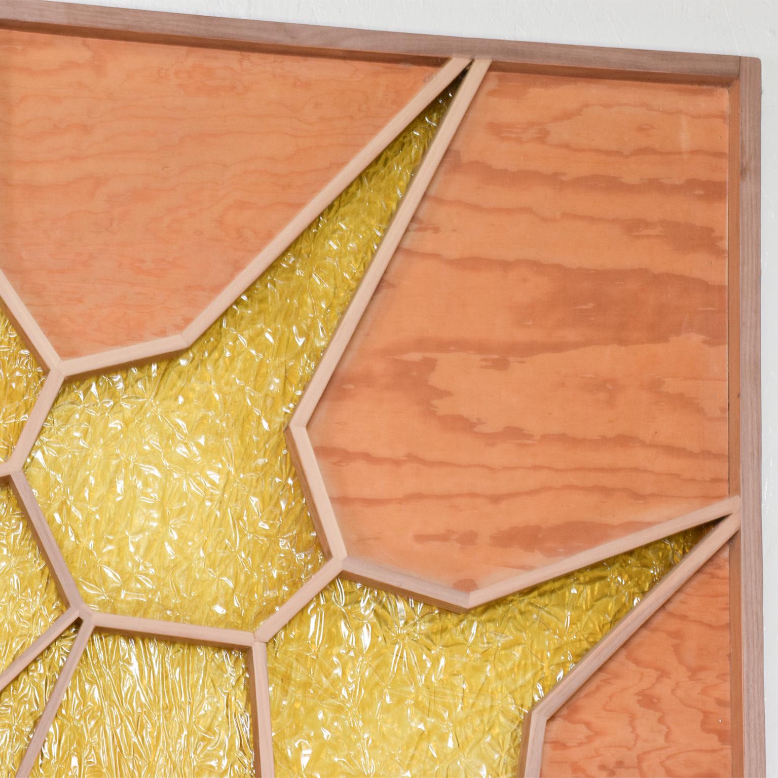 Mexican 1960s Golden Flower Sunburst Room Divider Screen Wood Door Panel Modern Mexico For Sale