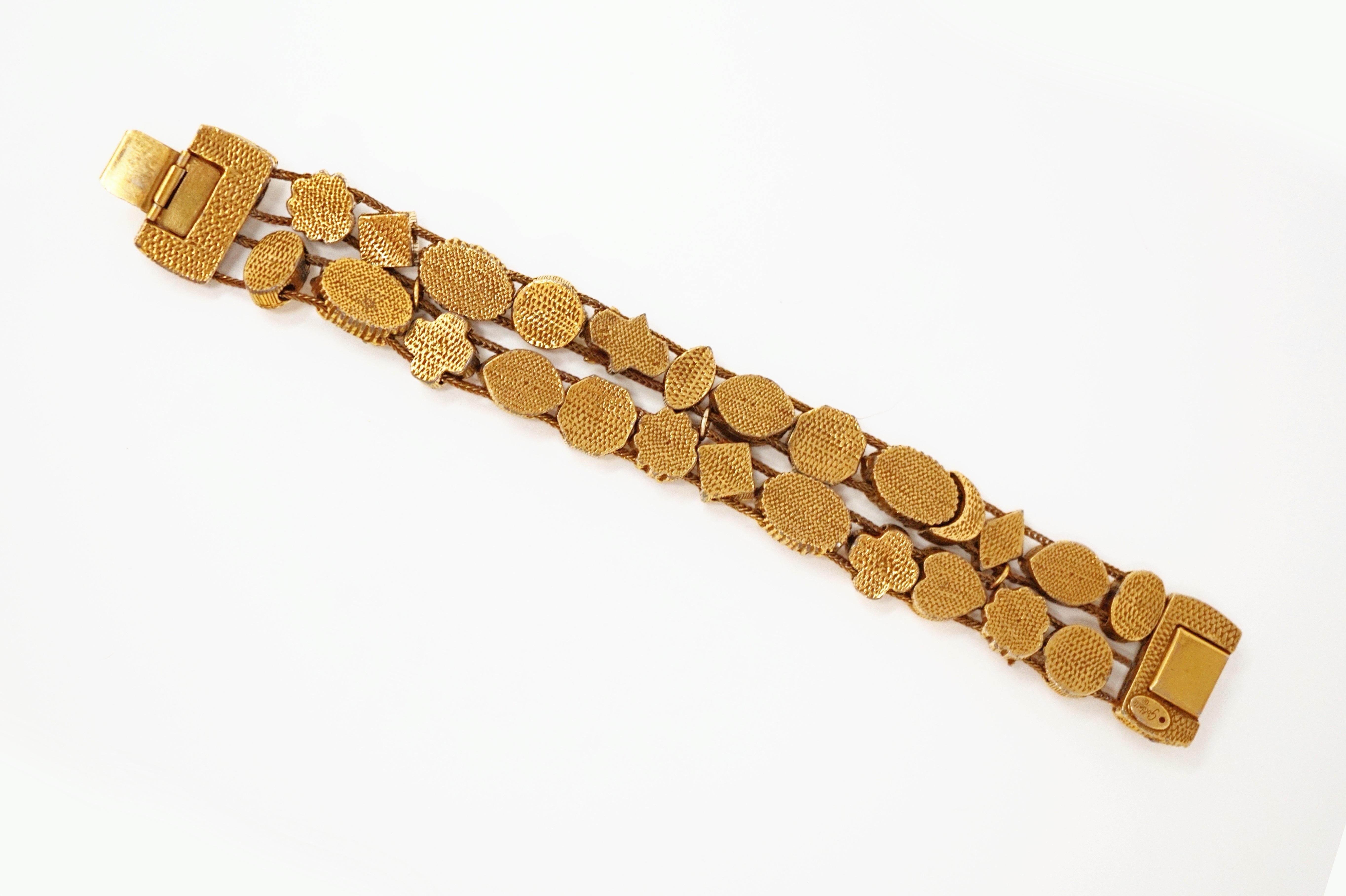 1960s Goldette Victorian Revival Double Row Slider Charm Bracelet, Signed 3