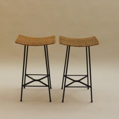 1960s Good Quality Metal and Steel Bar Stools with Cane Seats