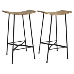 1960s Good Quality Metal and Steel Bar Stools with Cane Seats