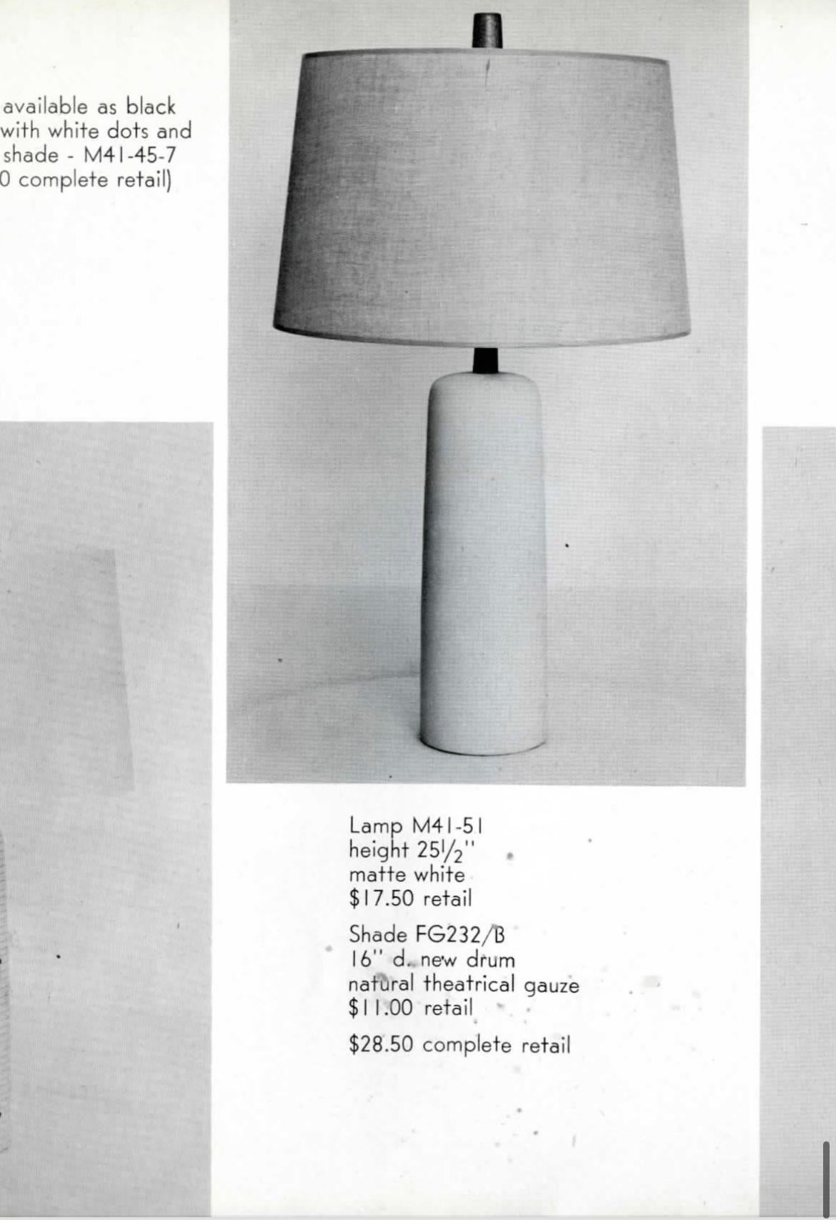1960s Gordon and Jane Martz Table lamp  M41 for Marshall Studios Light Gray whit For Sale 2