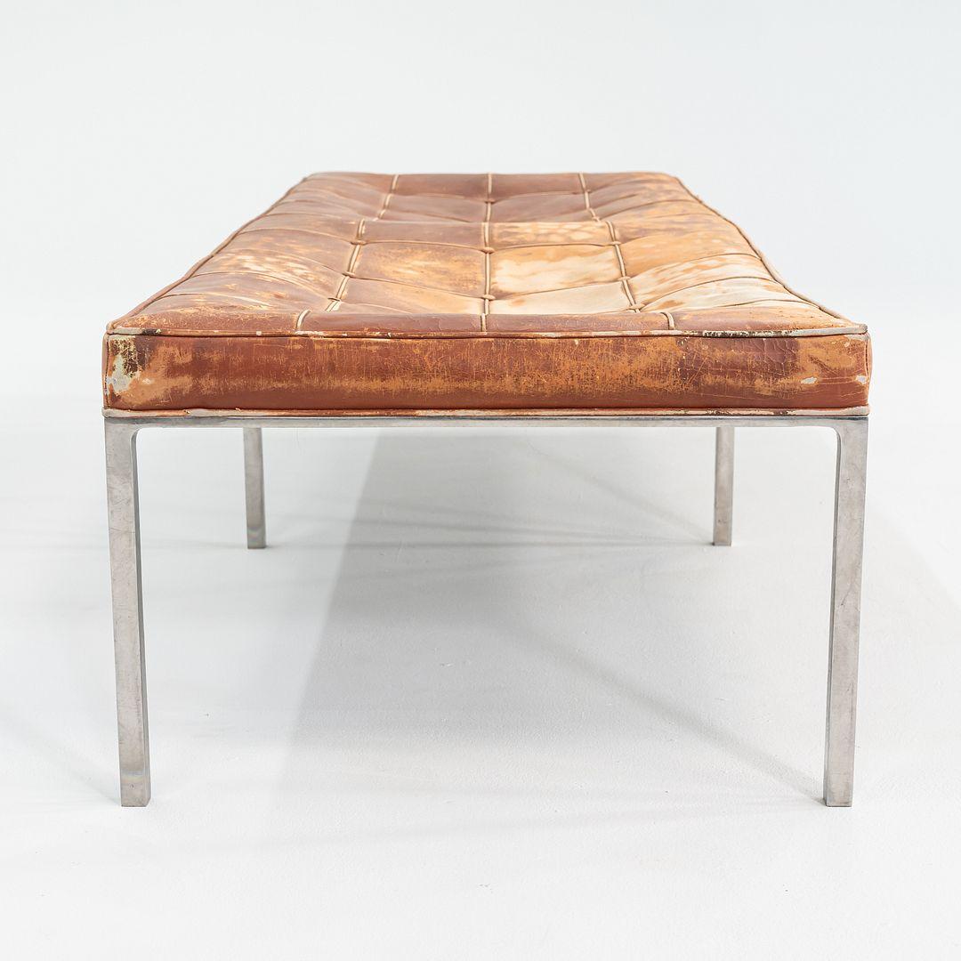 Acier 1960s Gordon Bunshaft and Davis Allen of SOM Stainless Steel and Leather Bench en vente