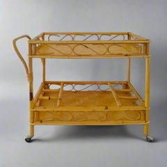 1960s Gorgeous and elegant serving bar cart in bamboo & rattan by Franco Albini.