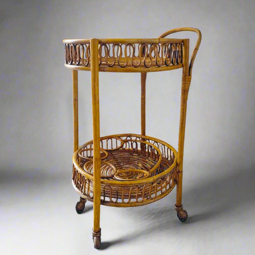 Mid-Century Modern 1960s Gorgeous Bamboo Serving Cart Trolley by Franco Albini. For Sale