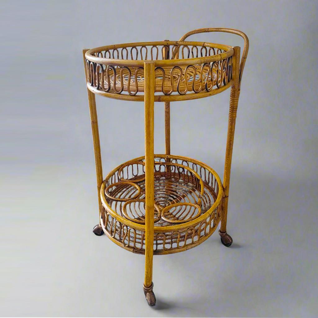 Italian 1960s Gorgeous Bamboo Serving Cart Trolley by Franco Albini. For Sale