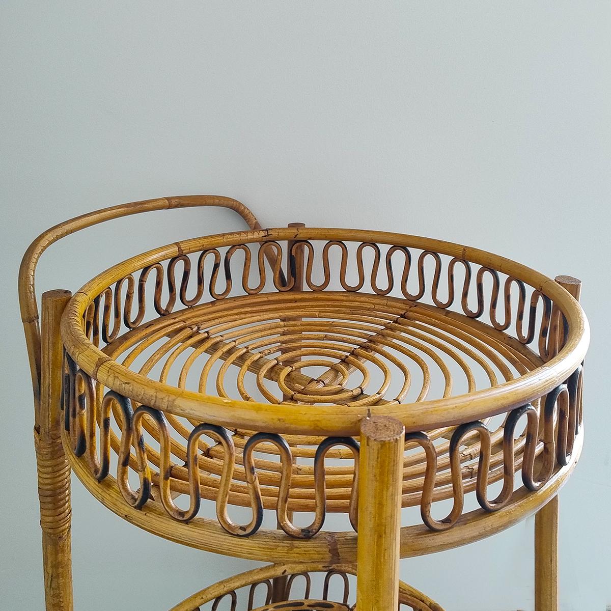 1960s Gorgeous Bamboo Serving Cart Trolley by Franco Albini. In Excellent Condition For Sale In Milano, IT