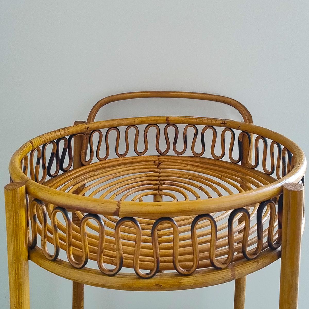 1960s Gorgeous Bamboo Serving Cart Trolley by Franco Albini. For Sale 1