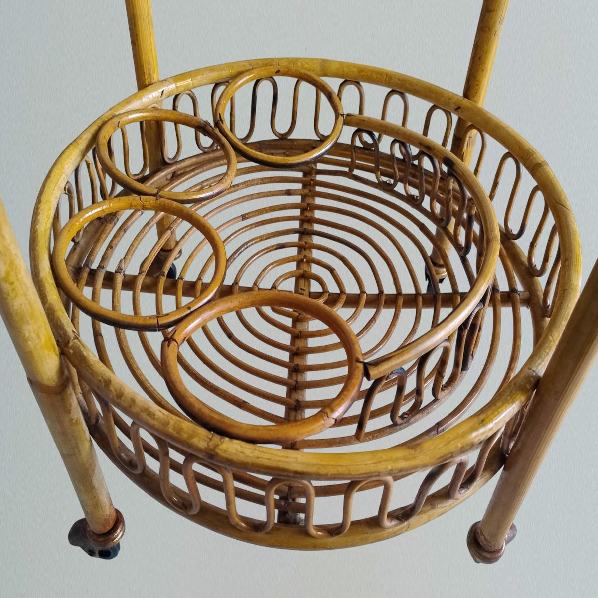 1960s Gorgeous Bamboo Serving Cart Trolley by Franco Albini. For Sale 2