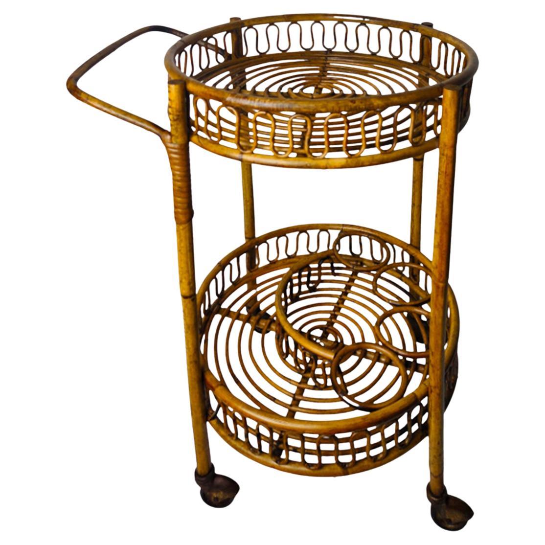 1960s Gorgeous Bamboo Serving Cart Trolley by Franco Albini. For Sale