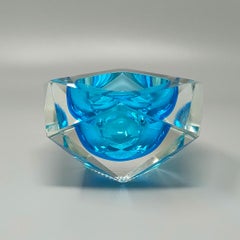 Flavio Poli Murano Glass Ashtray, Blue Sommerso Design, 1960s Italy